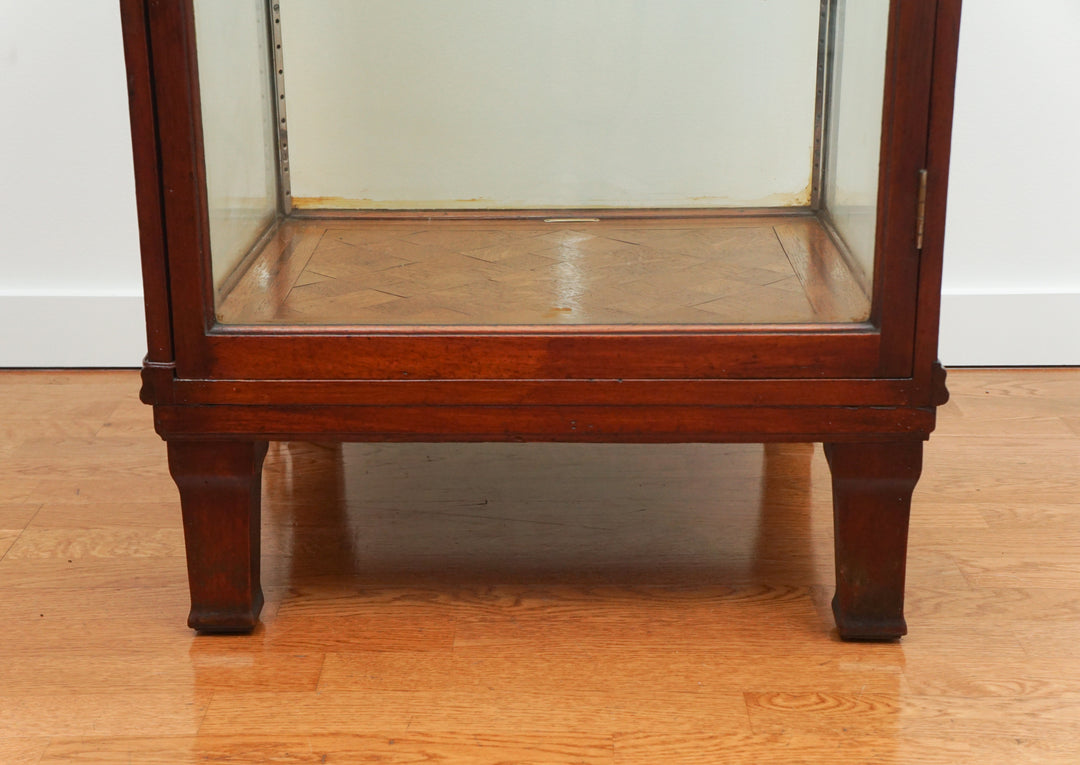 Vintage hot wood mahogany felt lined gold hall display case